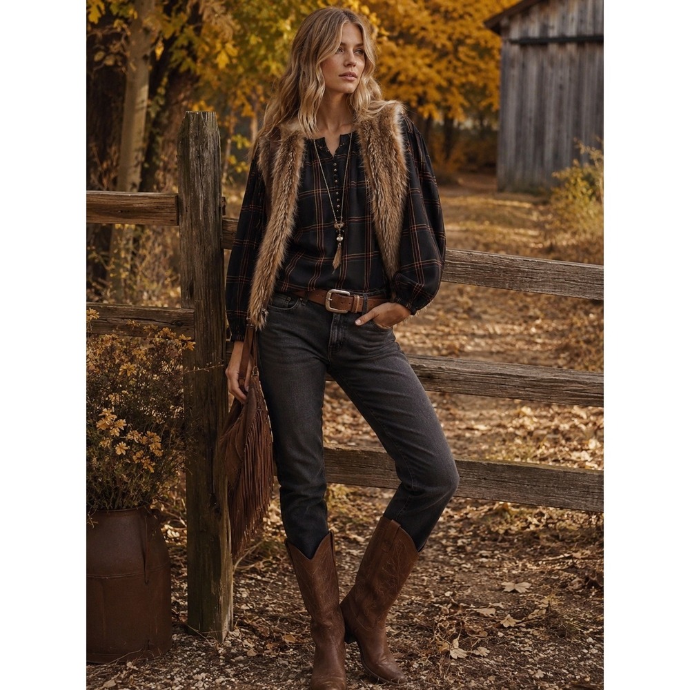 Madewell Capsule Black Plaid Button‎ Front Pullover Blouse Relaxed Fit Wool XXS